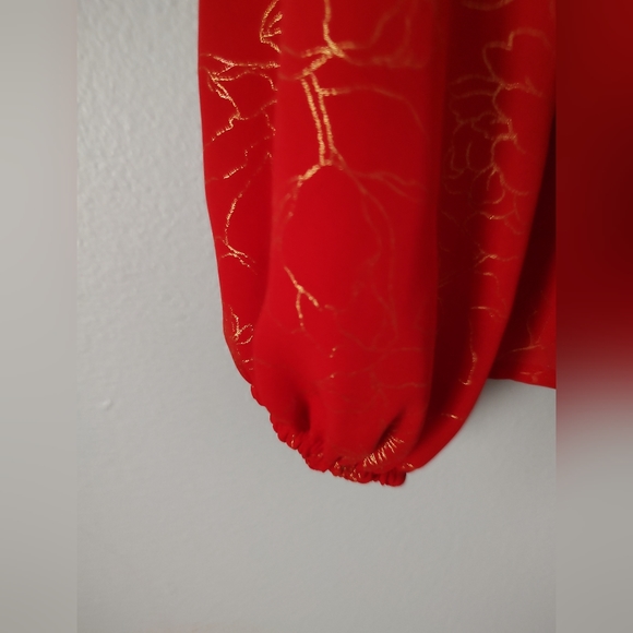 Liz Claiborne Blouse women Embellished Neck long Sleeves colo red cabaret New - Picture 3 of 10